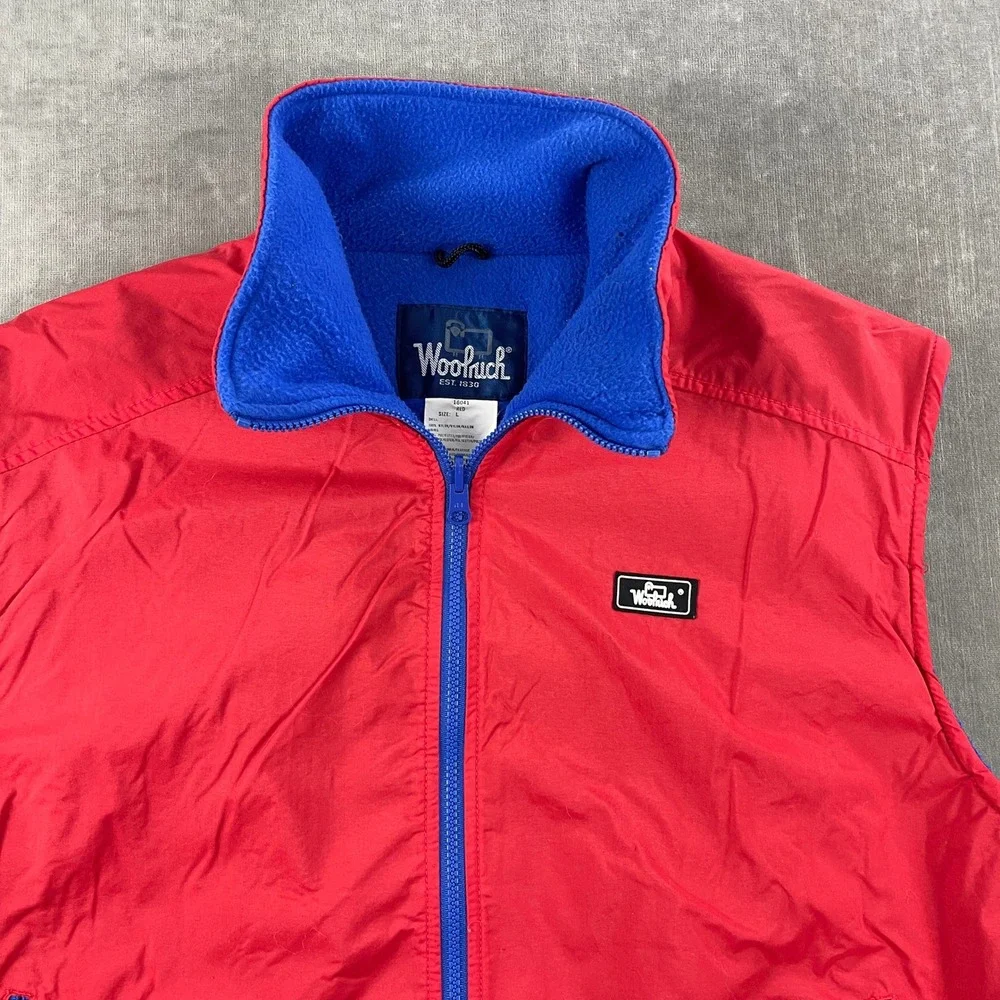 Woolrich Mens Large Red Full Zip Fleece Lined Nylon Vest Jacket 16041‎